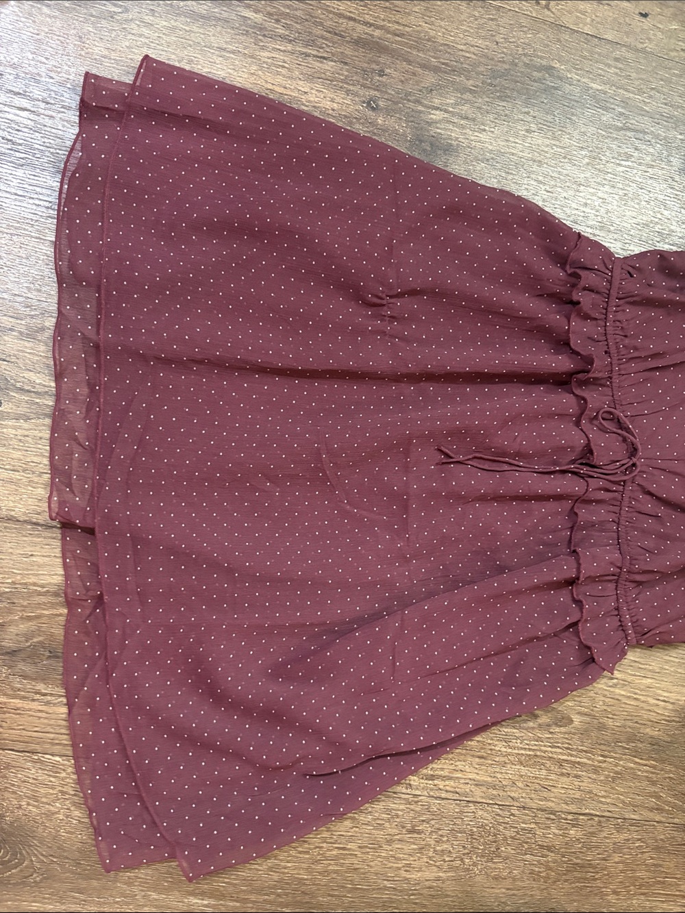 American Eagle Outfitters Burgundy Polka Dot Ruffle Strap Dress - Picture 3 of 6